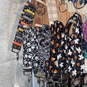 Halloween keychain- skull, stripes, ghost, pumpkin, spider web and candy corn